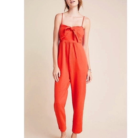 Anthropologie Pants - Anthropologie Saterday Sunday Isabel Tie-Front Jumpsuit Size XS Gauze Cotton